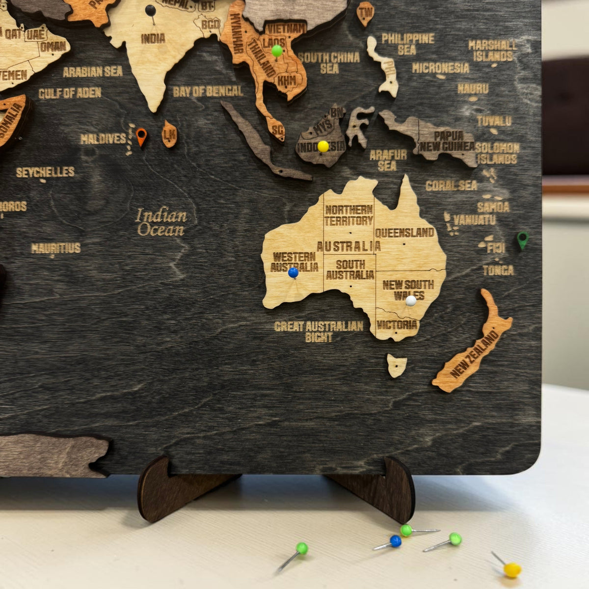 Push pin world map wall art