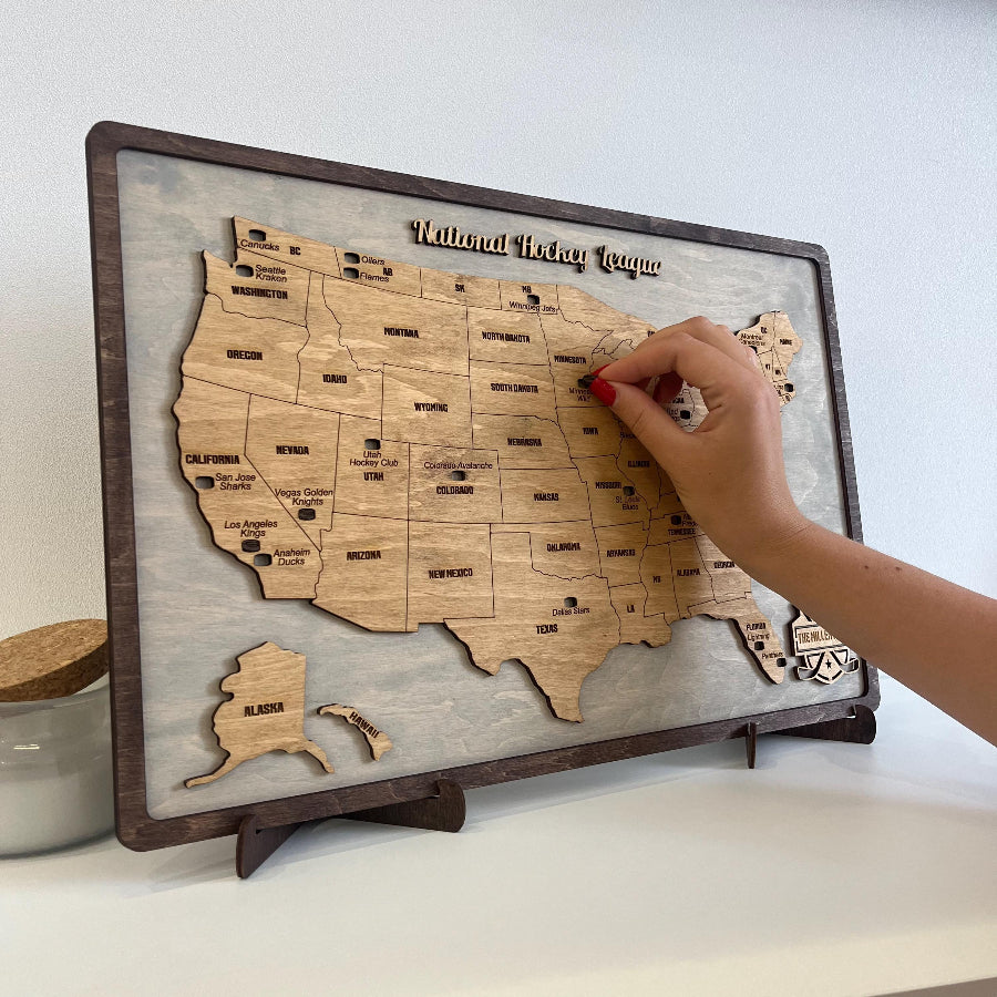 Custom Hockey Team Wooden Map