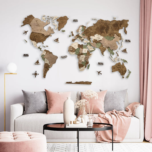 3D WOODEN WORLD MAP
