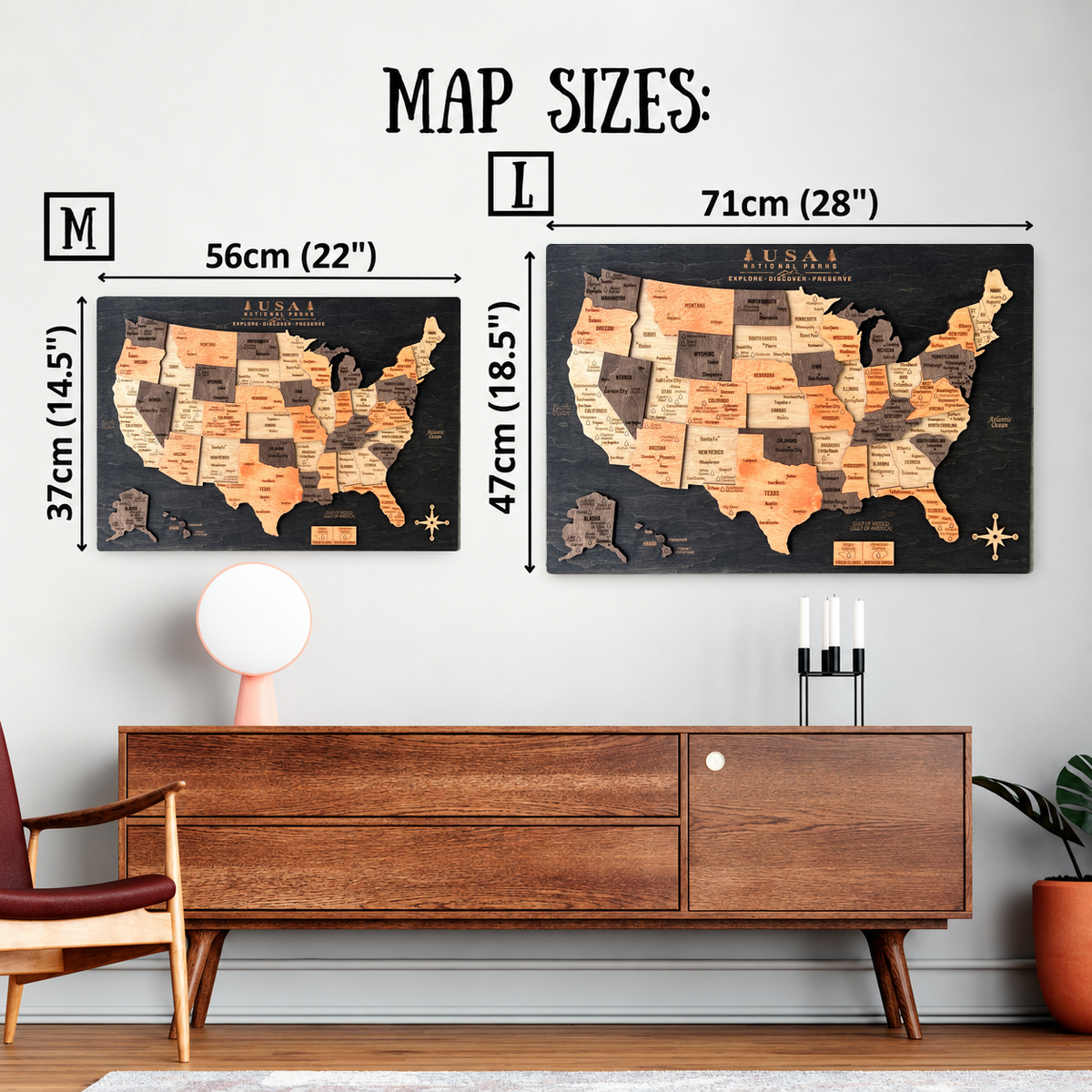 3D Wooden National Parks Map Wall Art