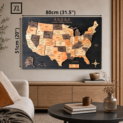 3D Wooden National Parks Map Wall Art