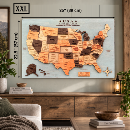 3D Wooden National Parks Map Wall Art
