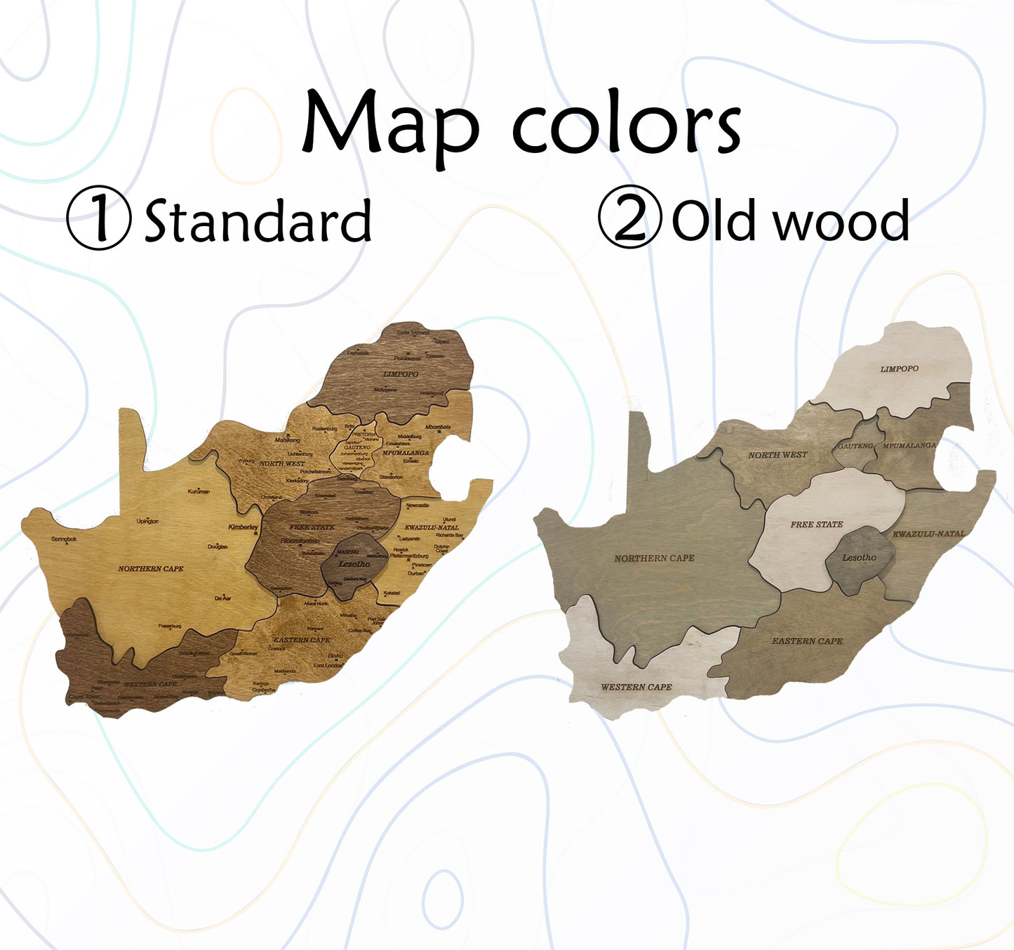 Wooden Map of South Africa colors