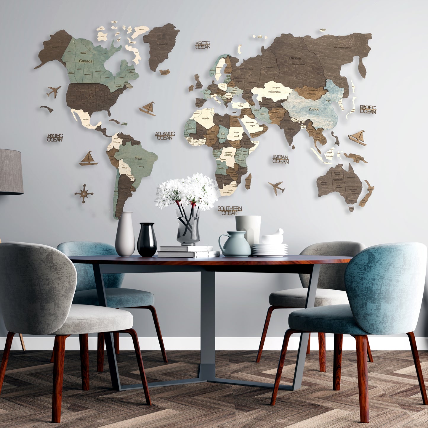 Wooden Multicolor World Map