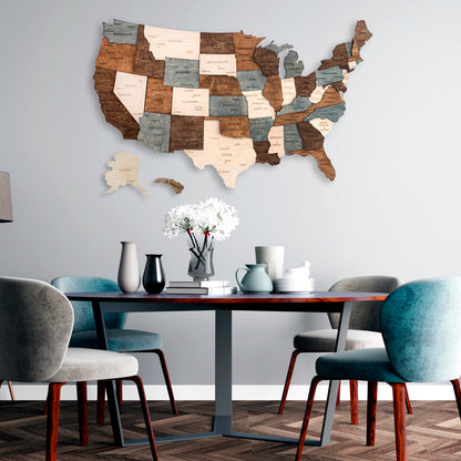 Wooden Multicolor Map of USA 