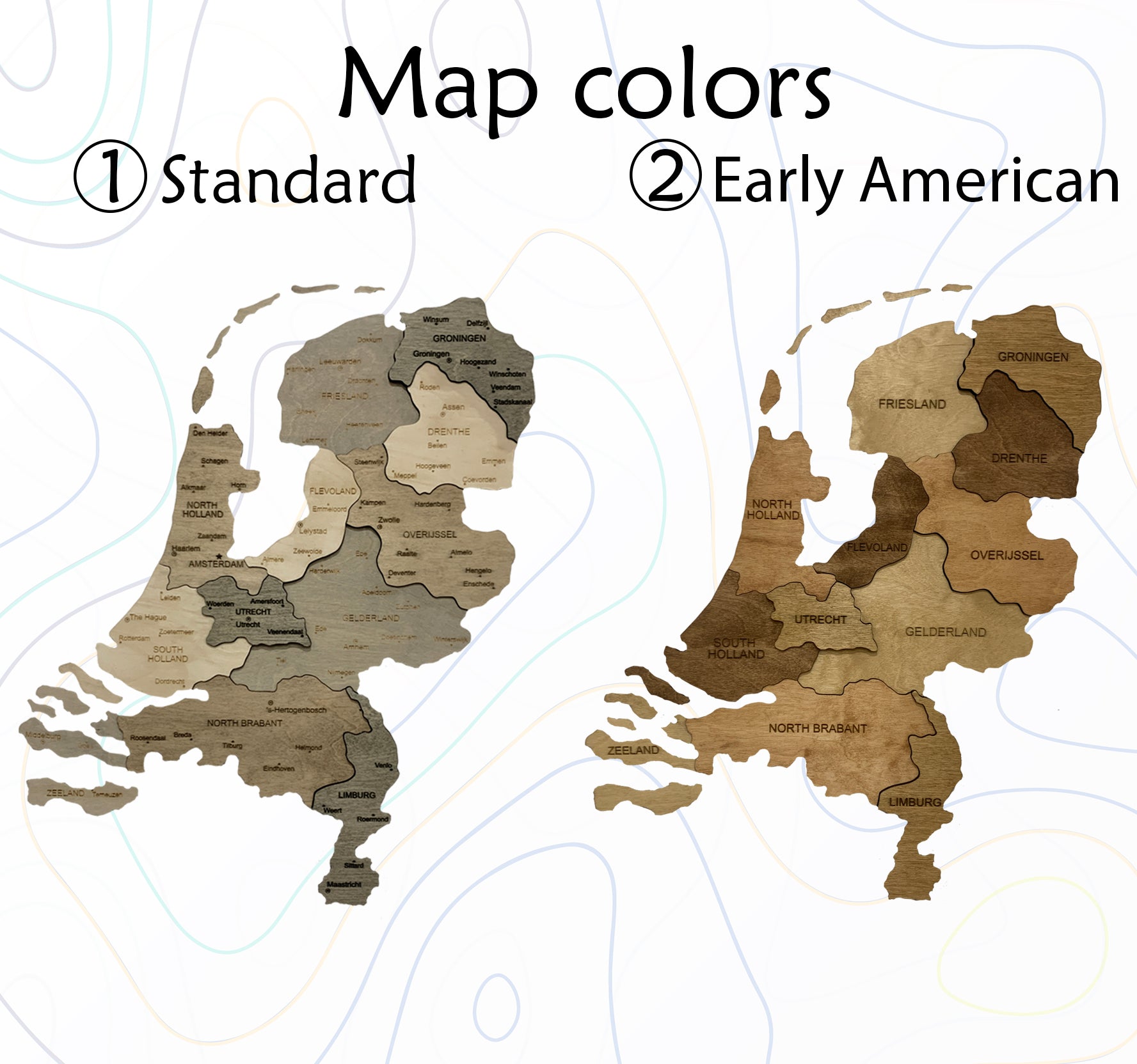 Wooden Map of Netherlands colors