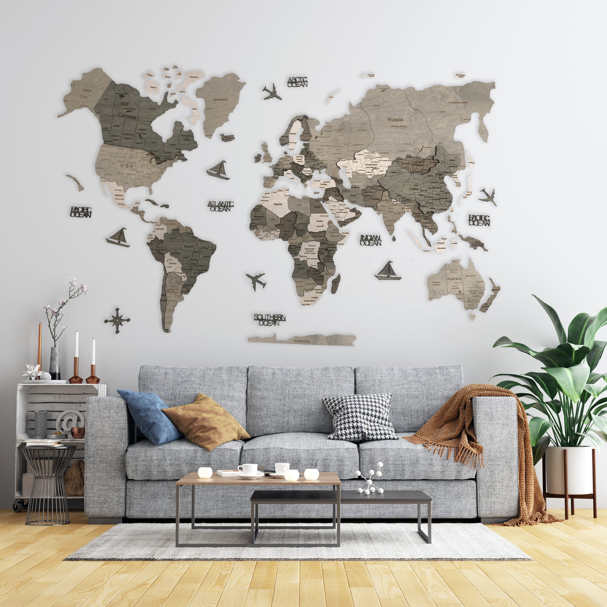 Wooden World Map for Wall 