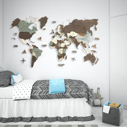 Multicolor Wooden Map 3D