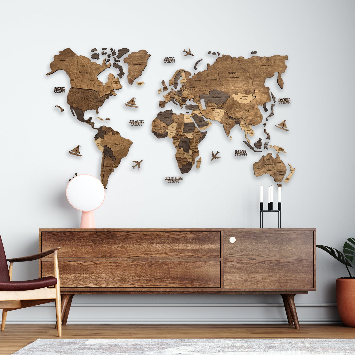 Wooden World Map Multicolor 