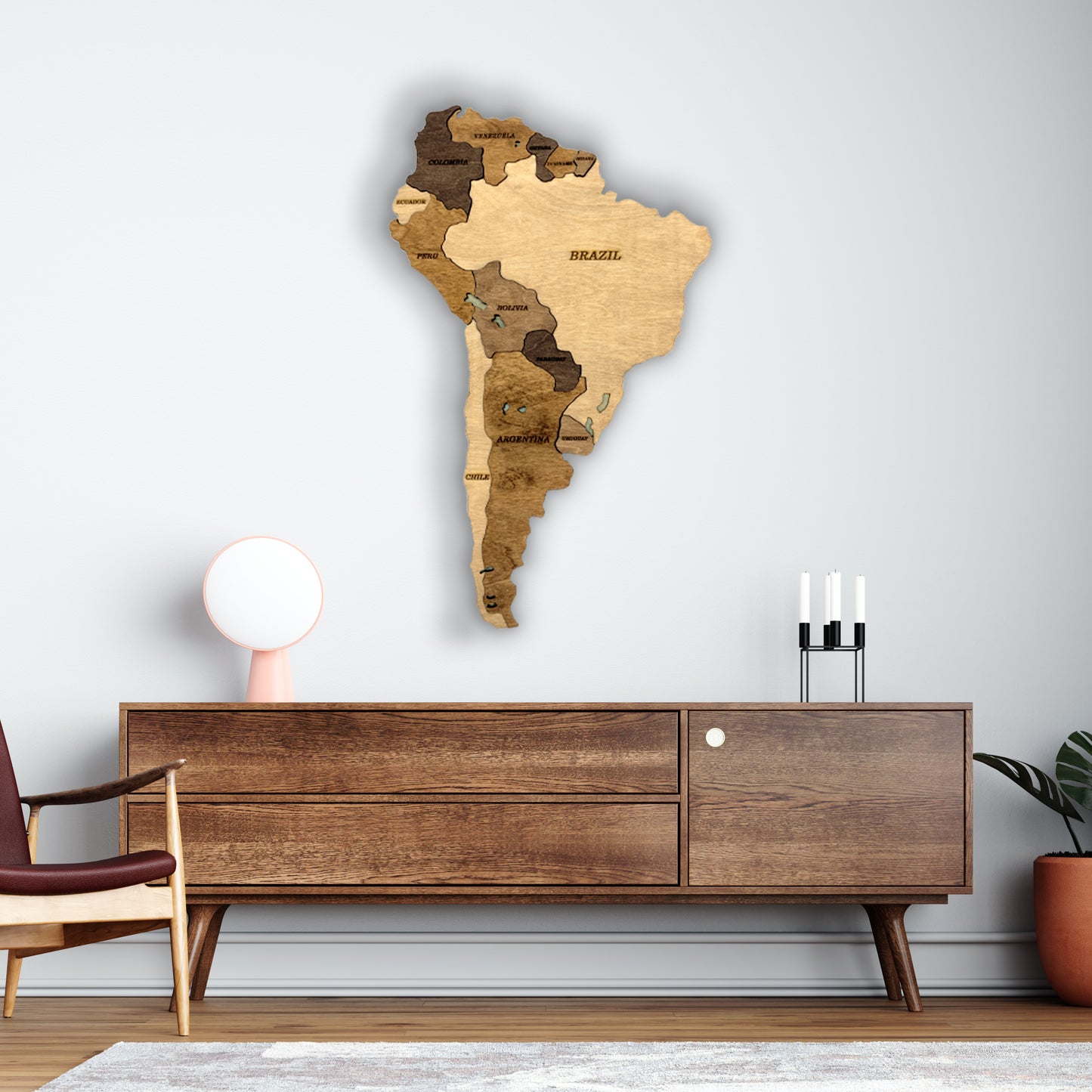 Wooden Map of South America by Ranocchio