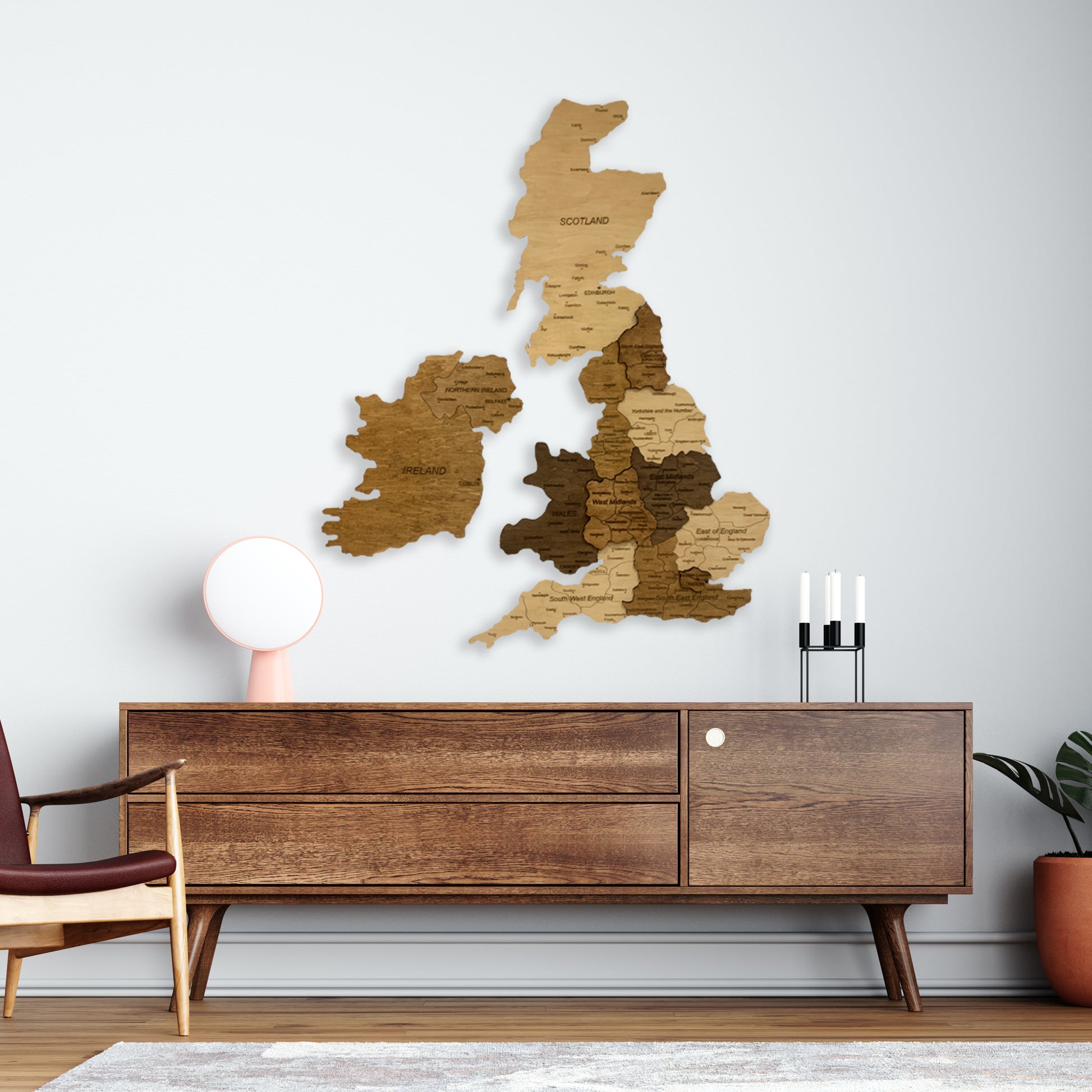 Wooden Map of United Kingdom and Ireland