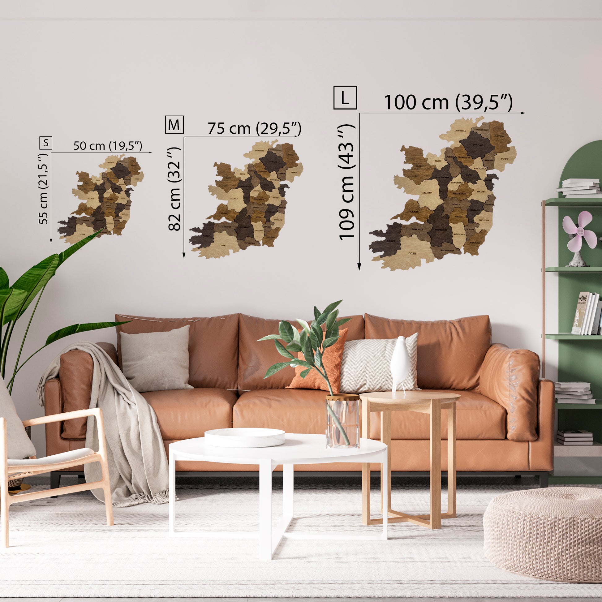 Wooden Ireland Map sizes