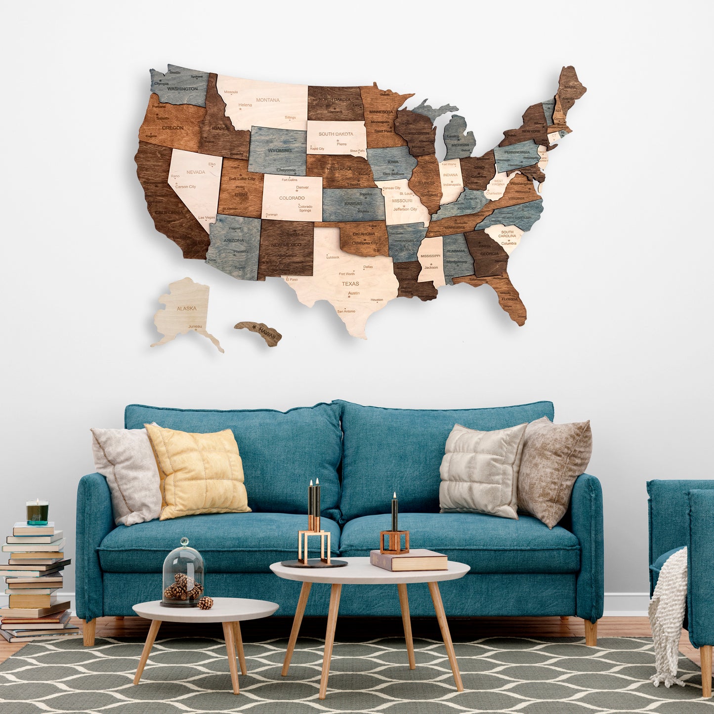 Wooden Multicolor USA Map