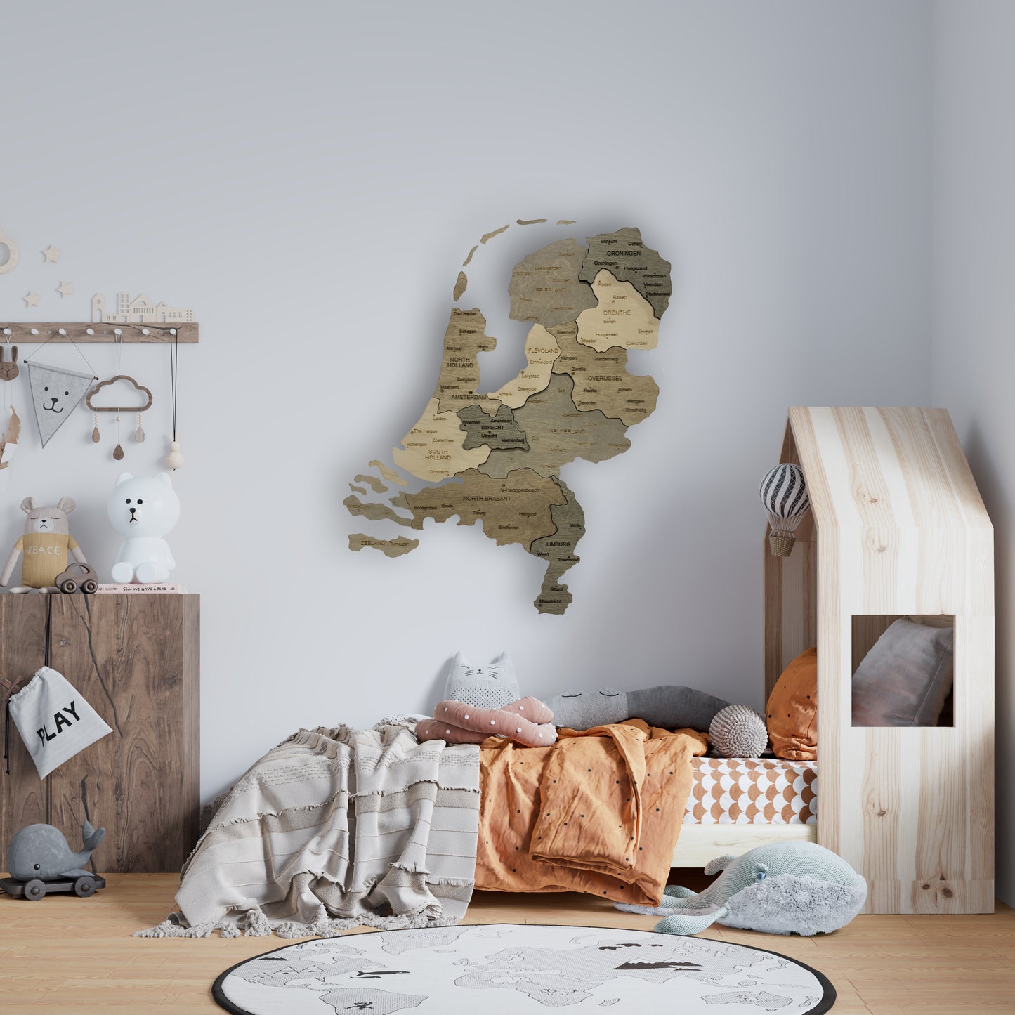 Wooden Map of Netherlands 3D