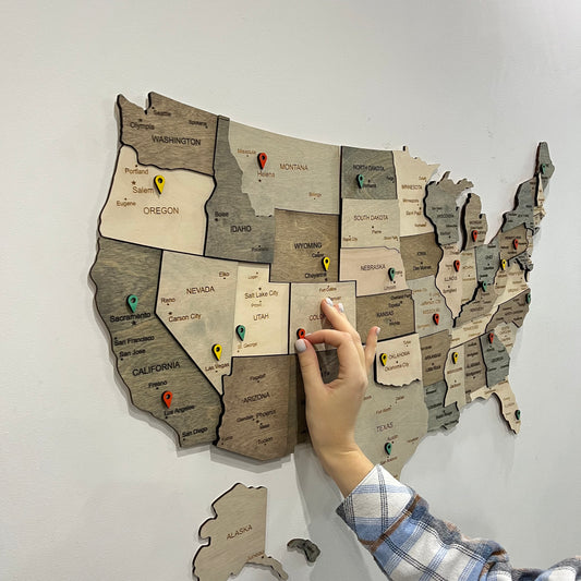 Push Pin USA Wooden Map