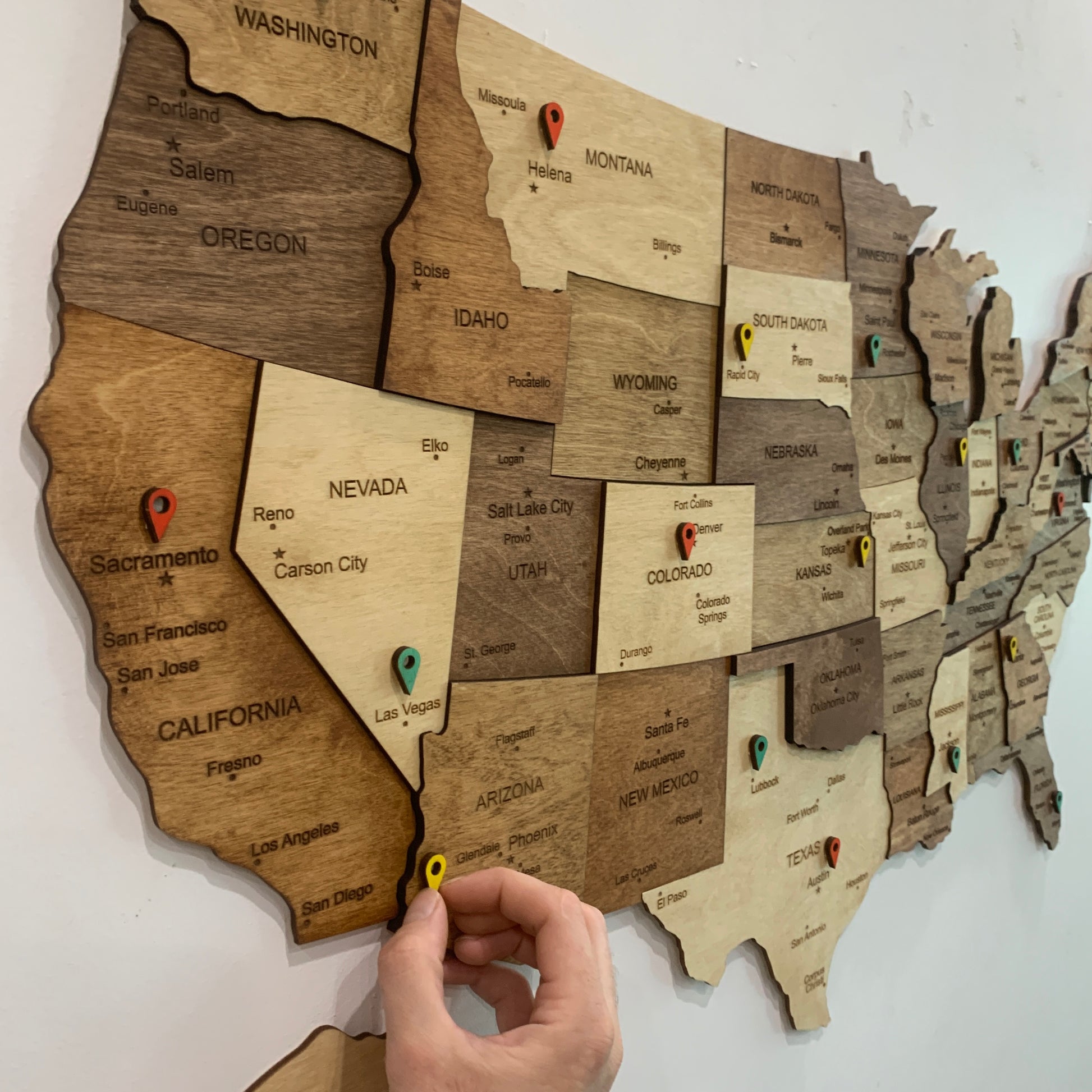 Wooden Map of USA Push Pin 