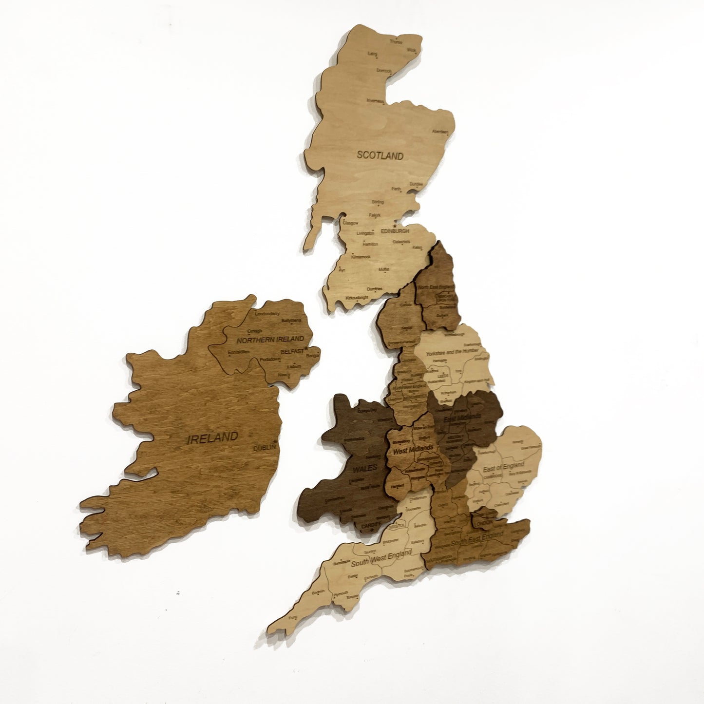 3D Wooden Map of the United Kingdom and Ireland