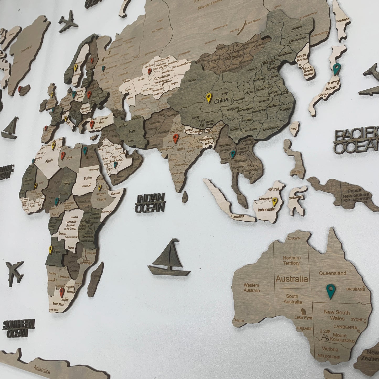 World  Wooden Map for Wall