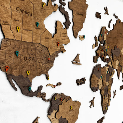 3D Wooden World Map Multicolor