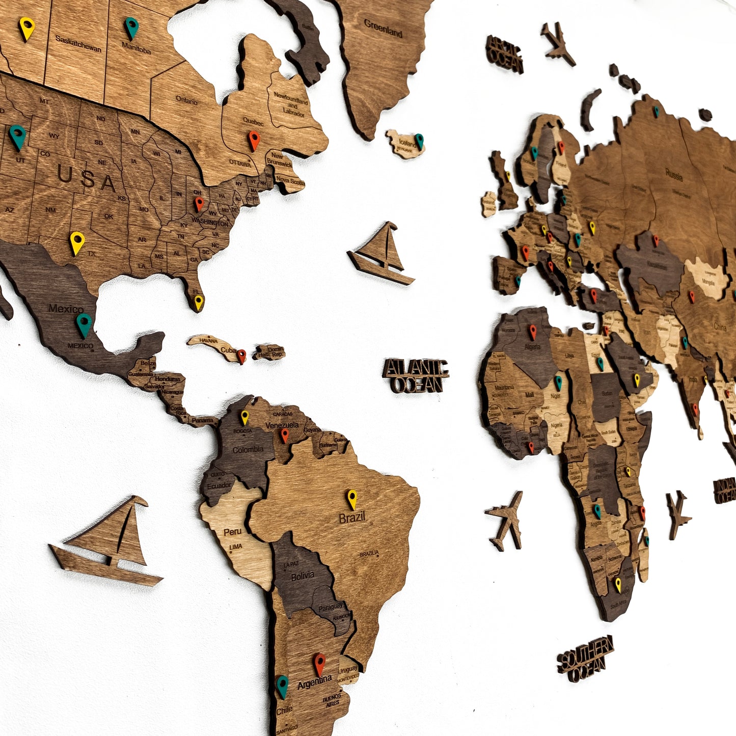 Wooden 3D World Map