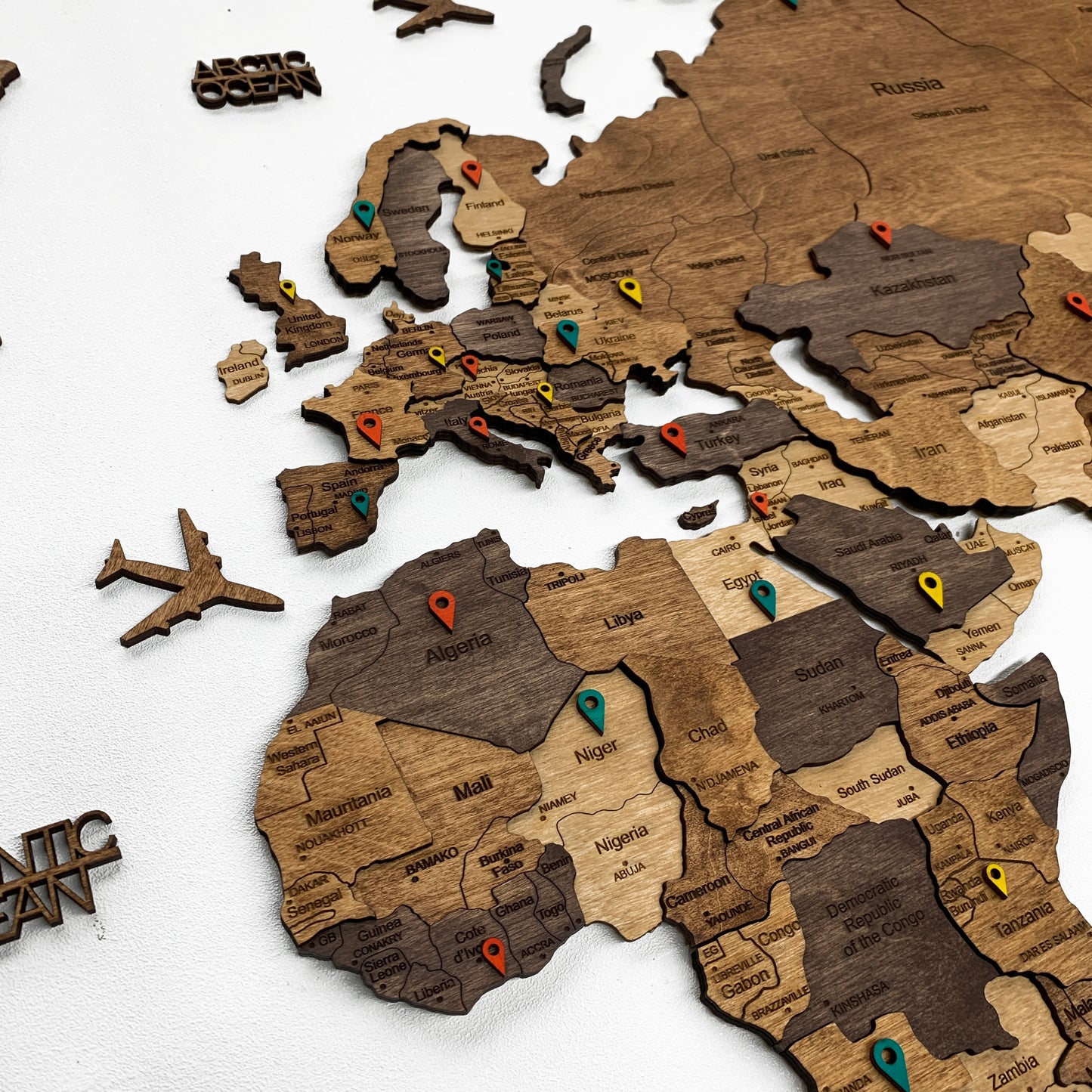 Wooden 3D World Map Multicolor