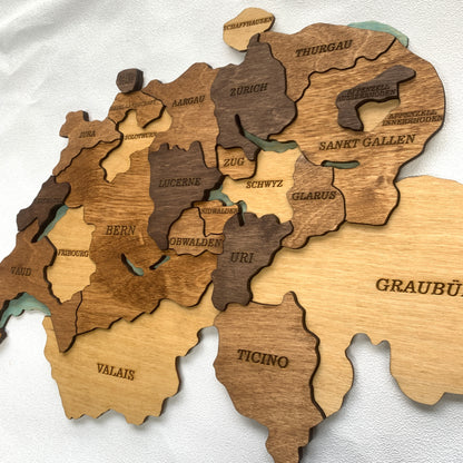 Wooden Map of Switzerland by Ranocchio Map