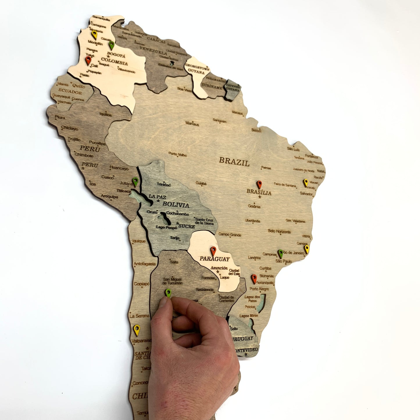 3D Wooden South America Map