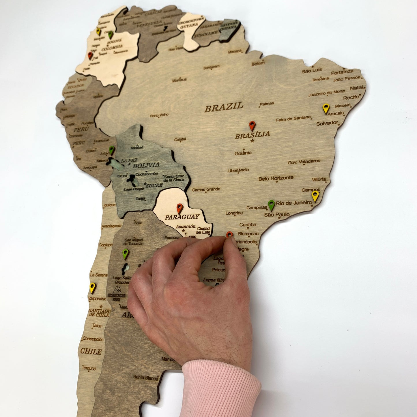 Wooden Map of South America 