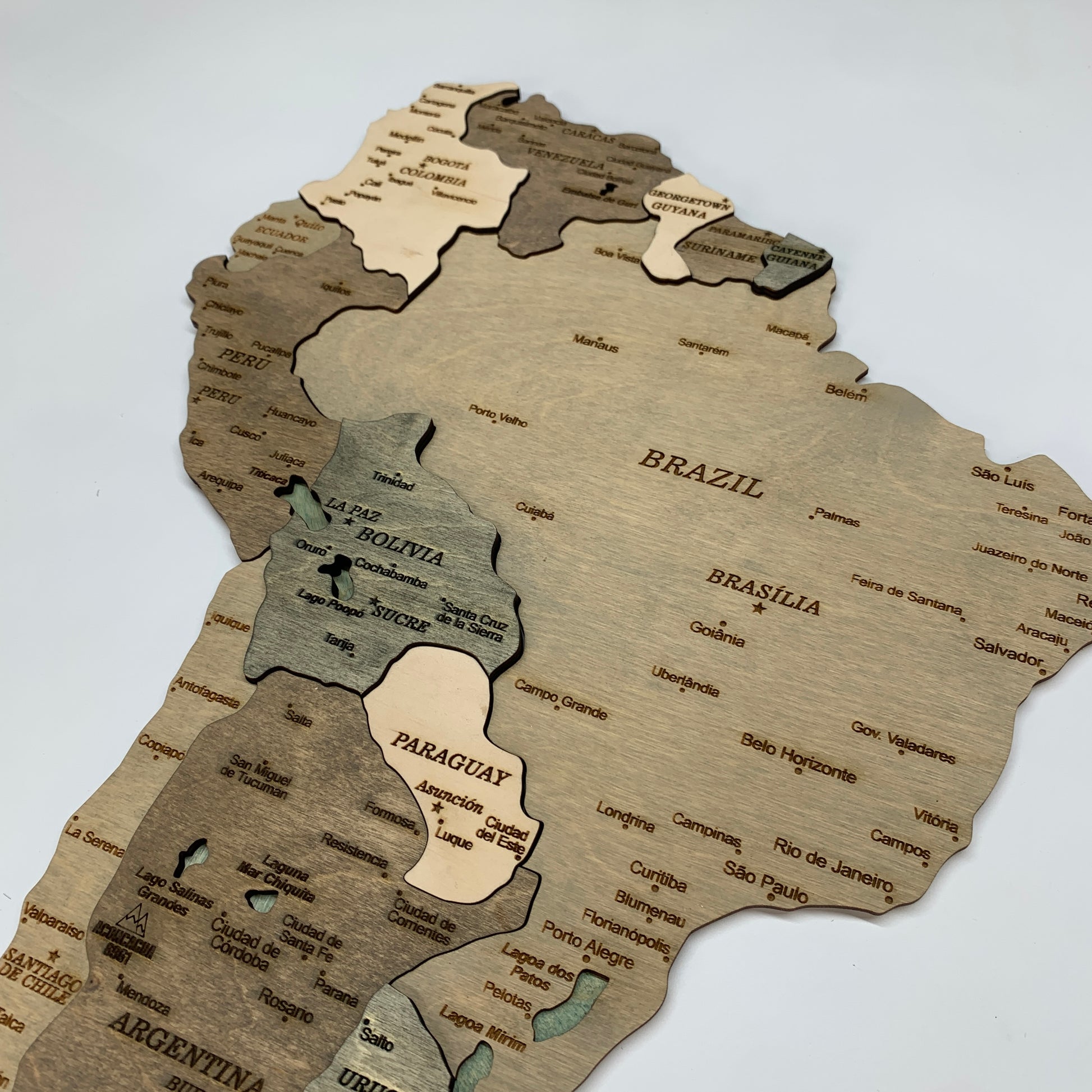 3D Wooden Map of South America