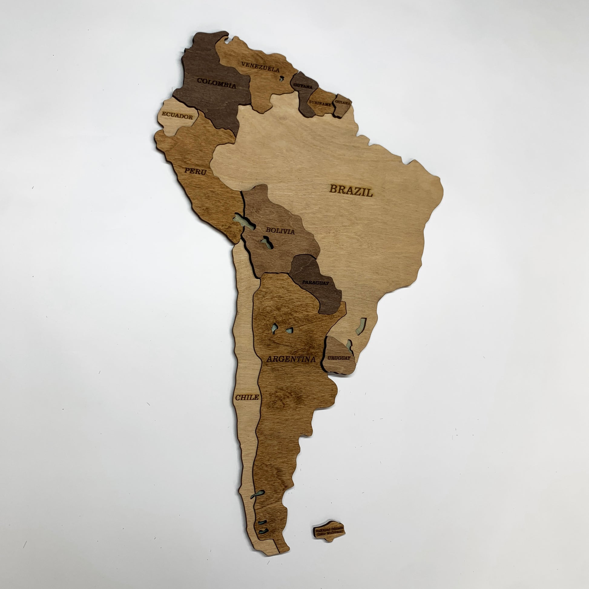 Wooden Map of South America 3D