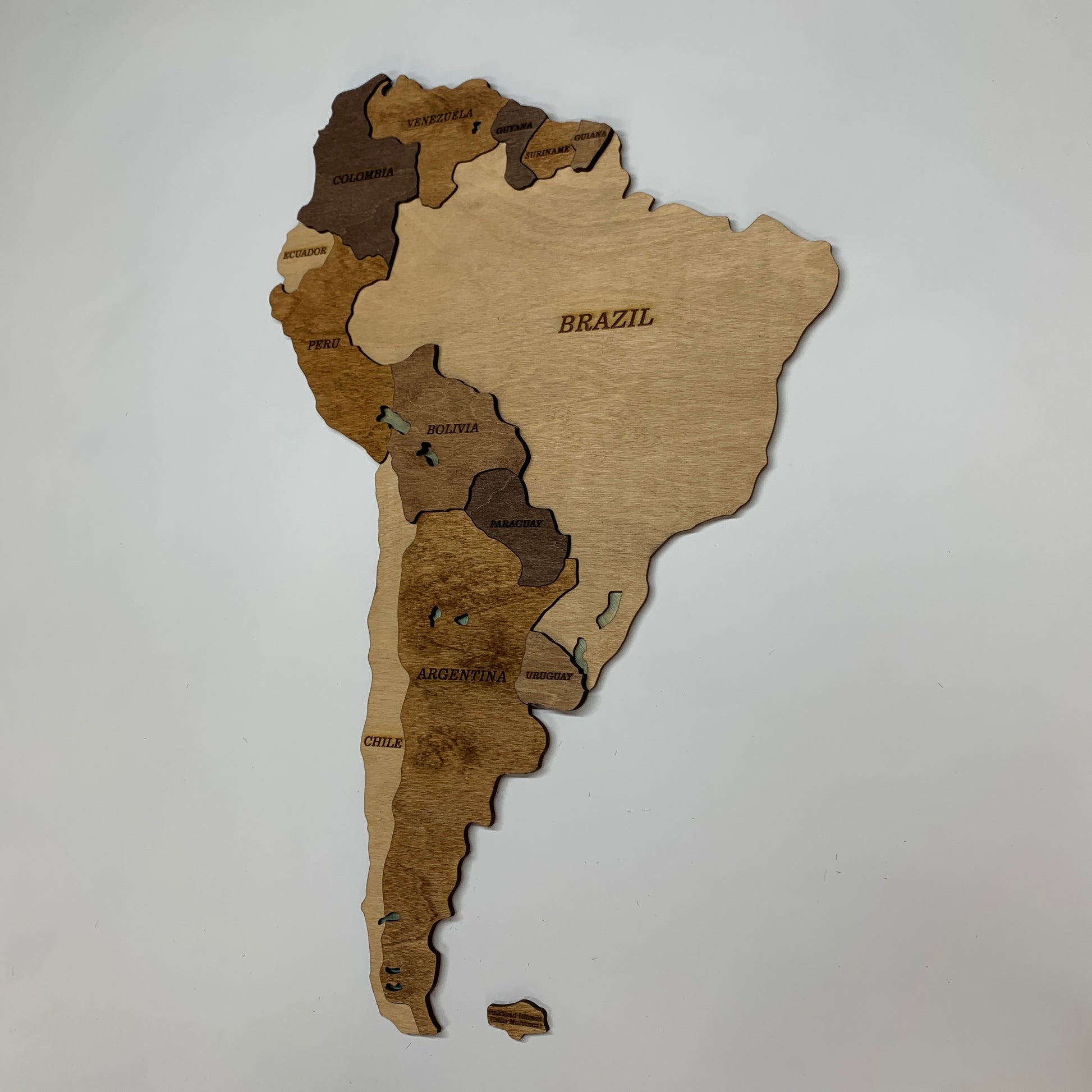 Wooden Map of South America by Ranocchio Map