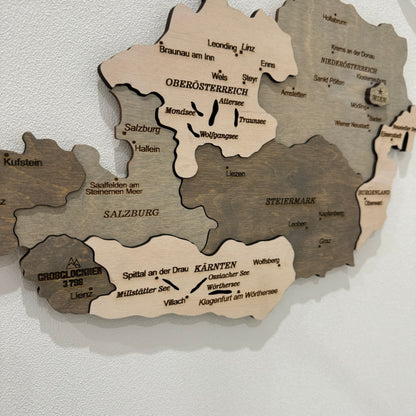 Wooden Map of Austria 3D