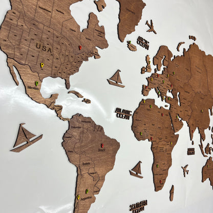 Wooden World Map 2D  with pins