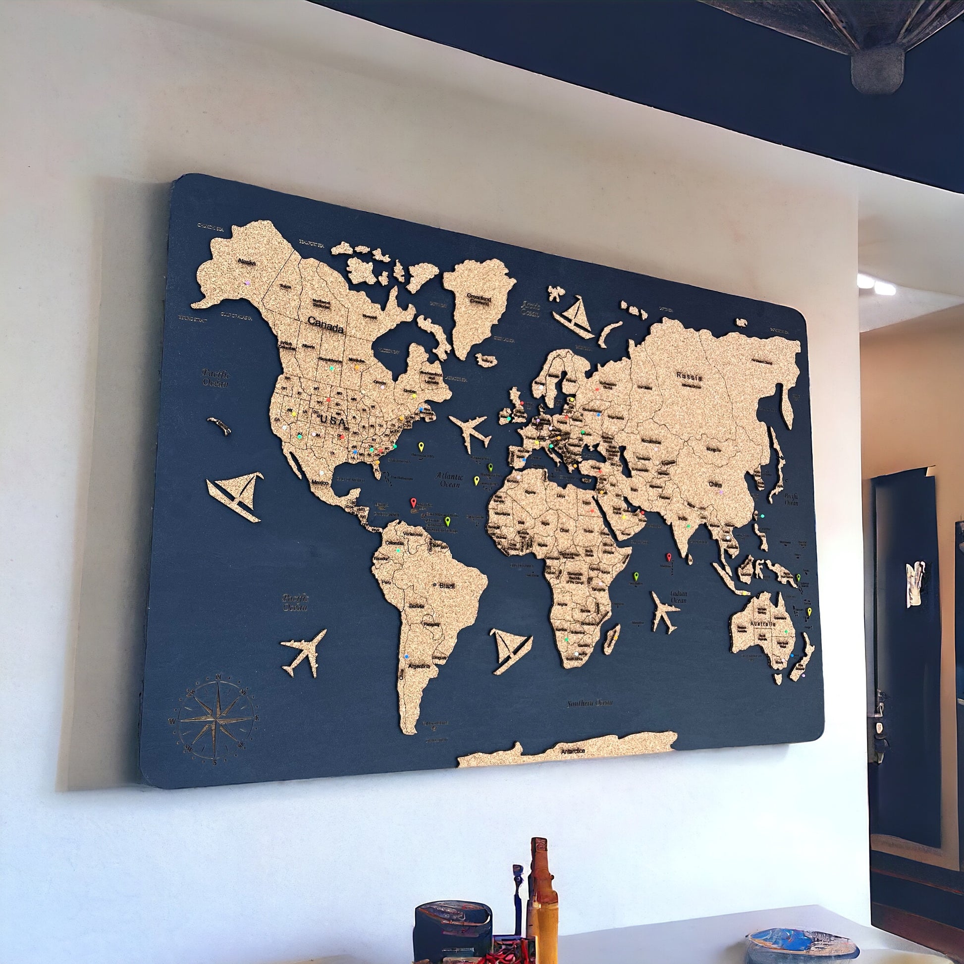 3D Multicolor Wooden Map or the World