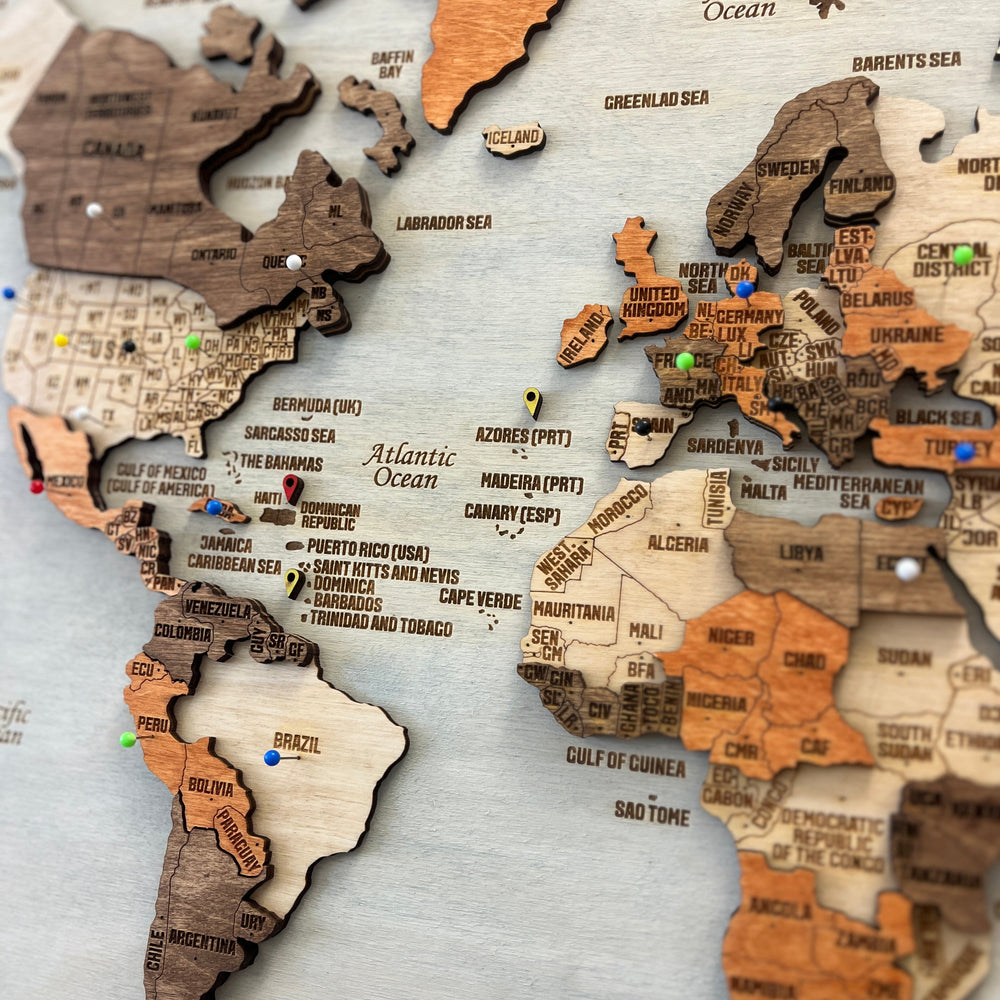 Push pin world map wall art
