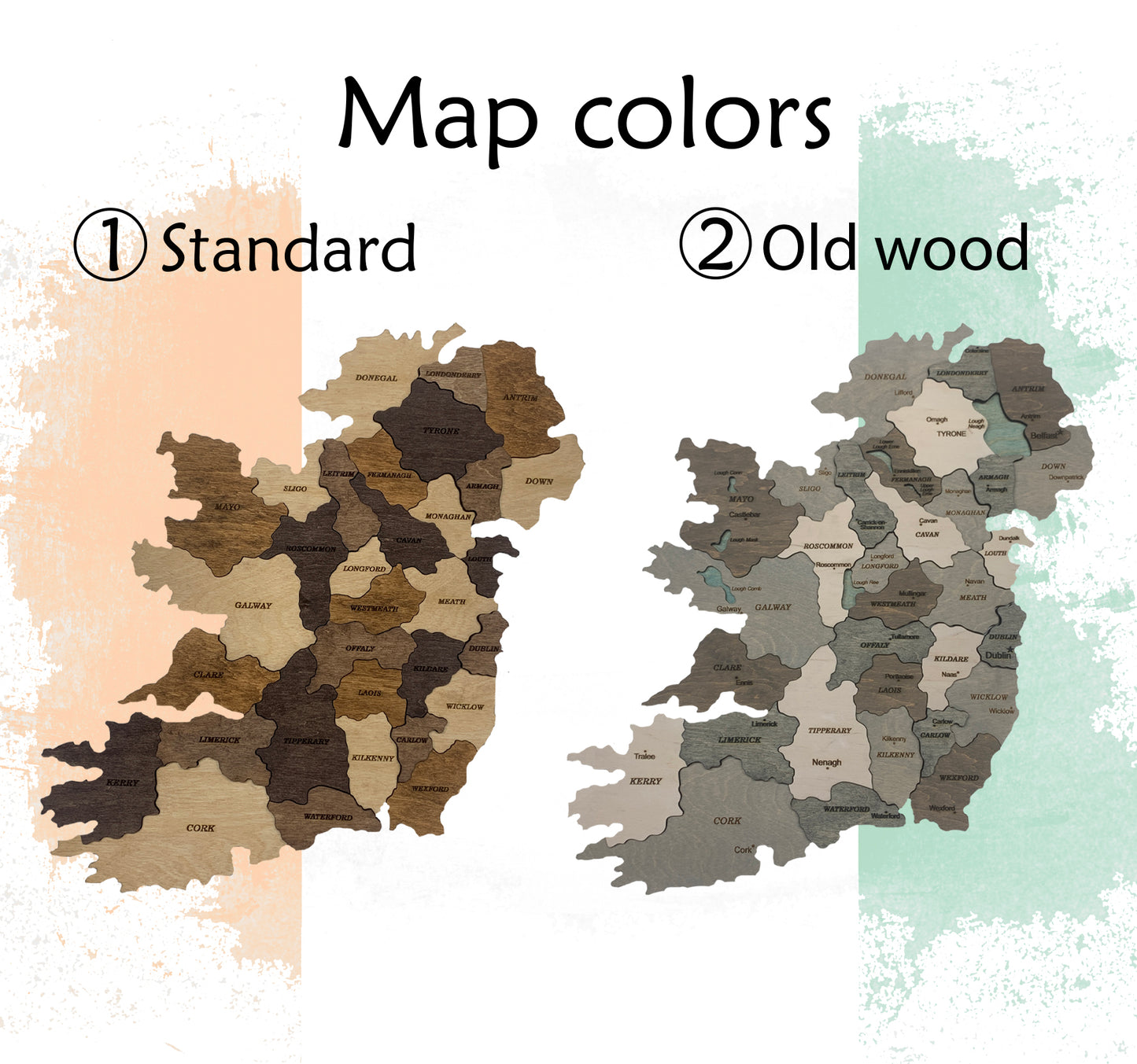 Wooden Ireland Map colors