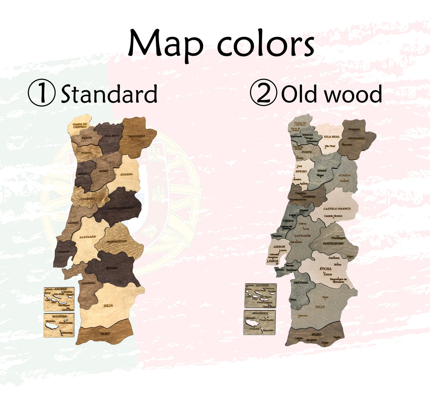 Wooden Portugal Map colors