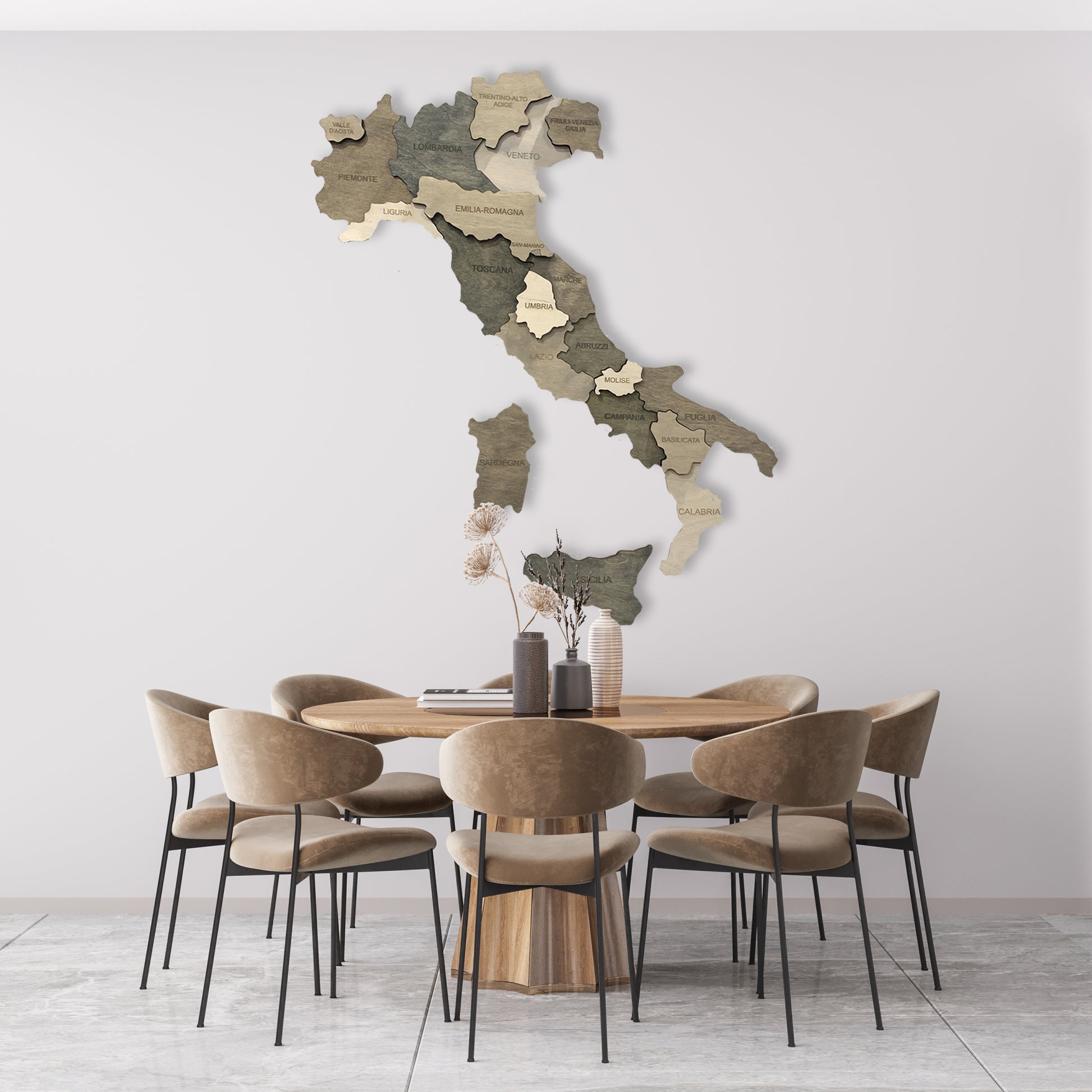 Colored Wooden Map of Italy