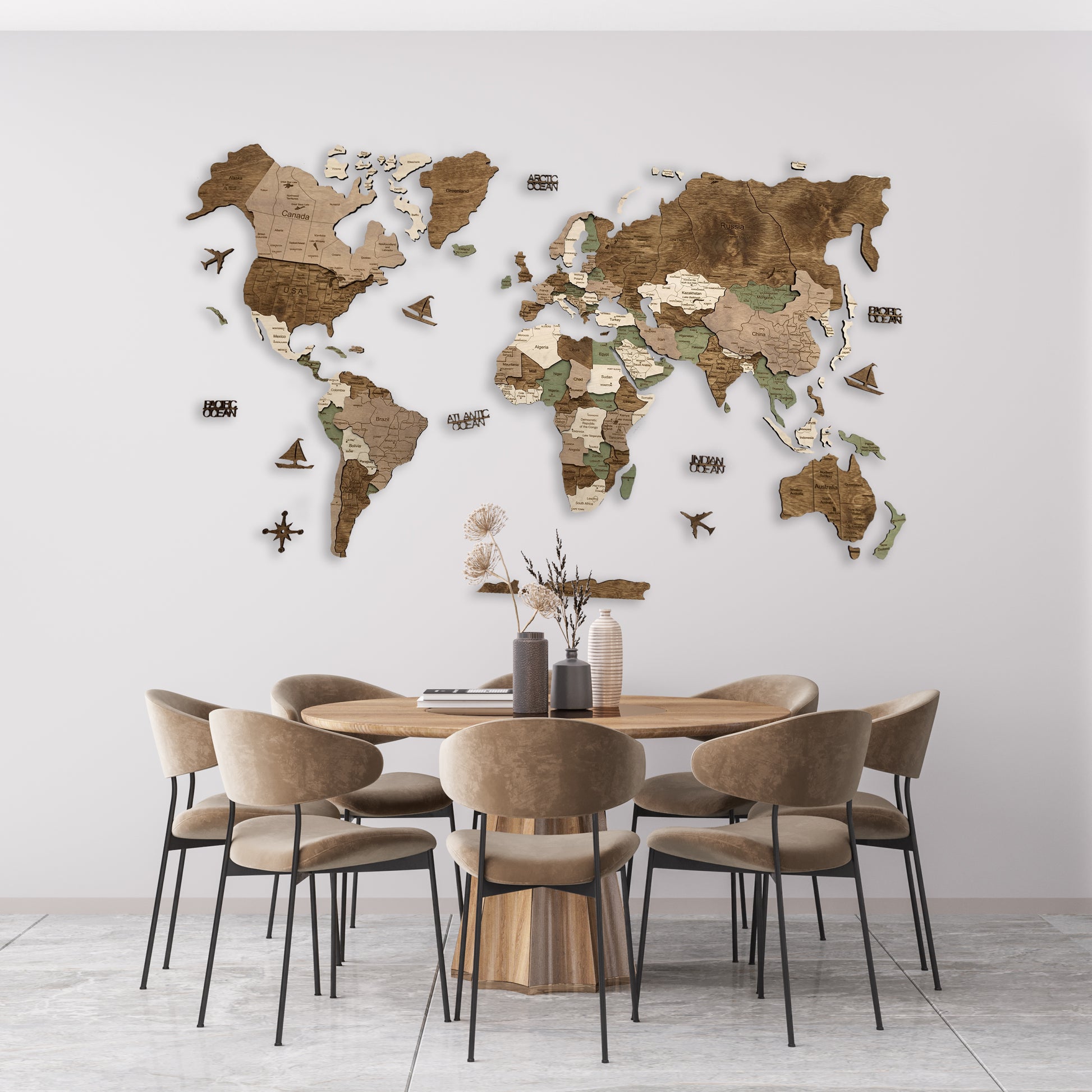 Multicolor Wooden World Map