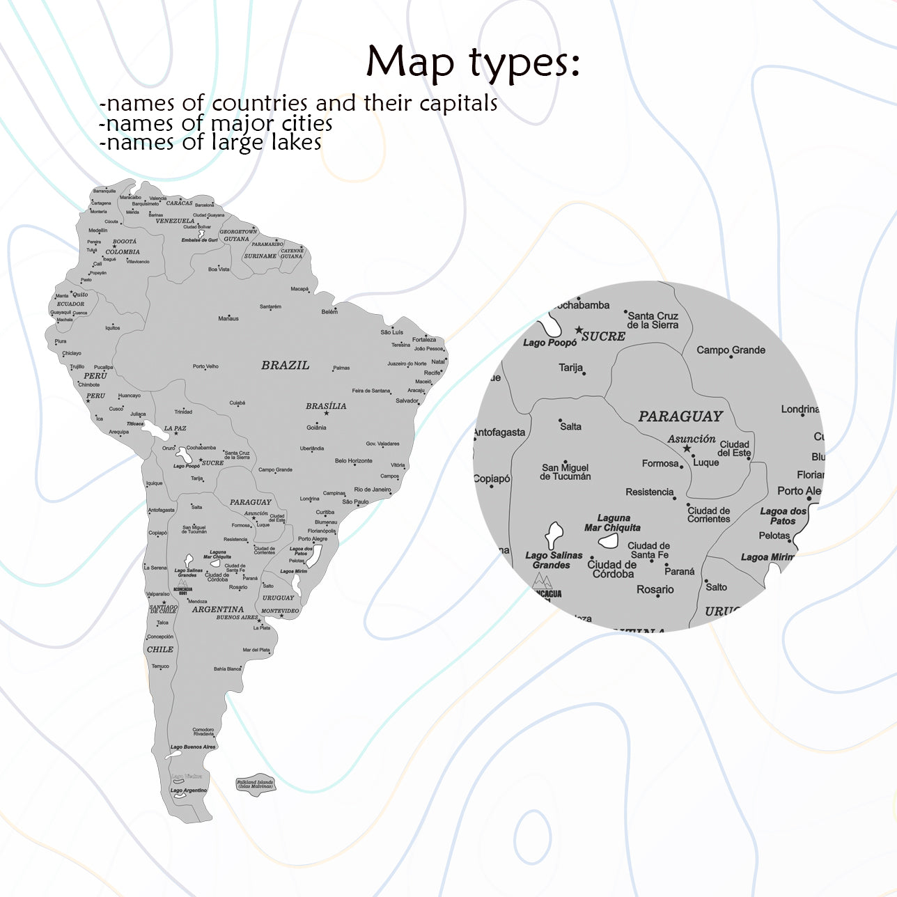 Wooden Map of South America types