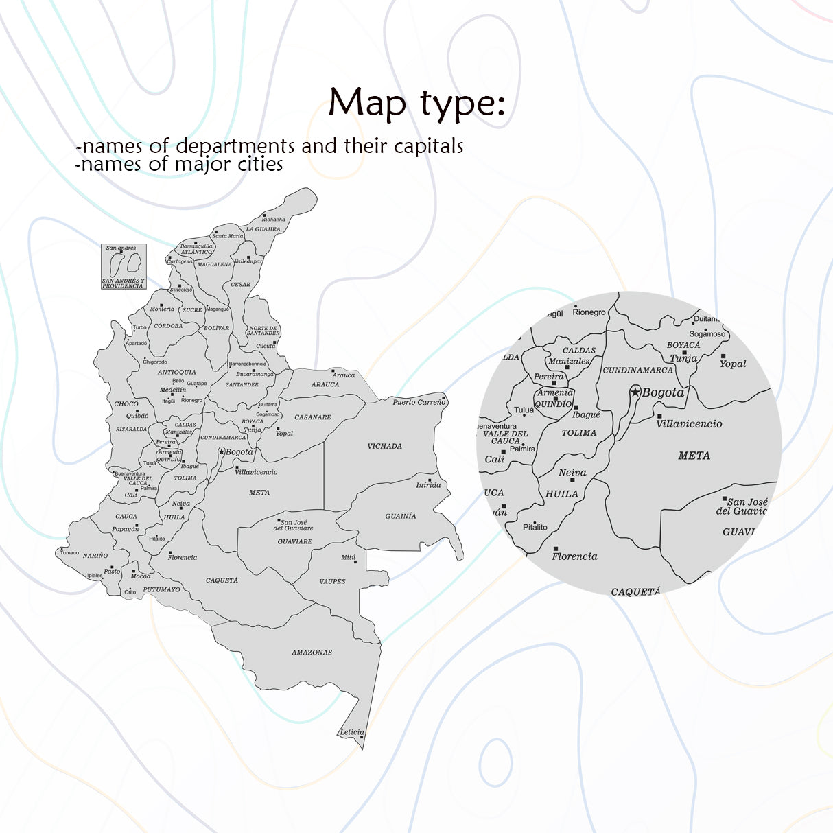 Wooden Map of Colombia types