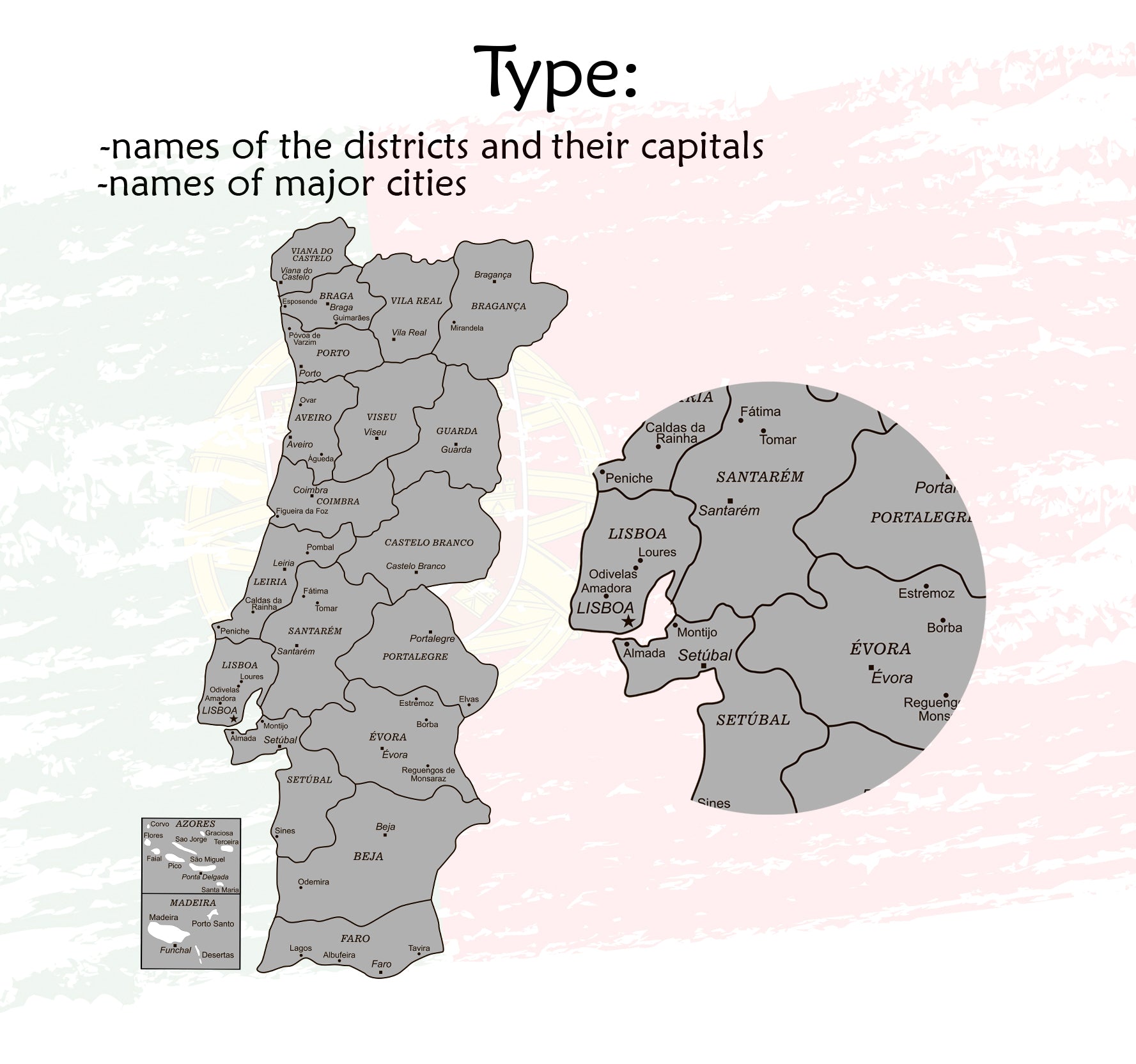 Wooden Portugal Map types