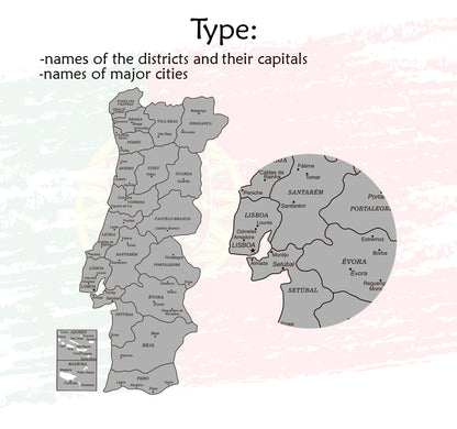 Wooden Portugal Map types