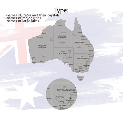 Wooden Map of Australia types