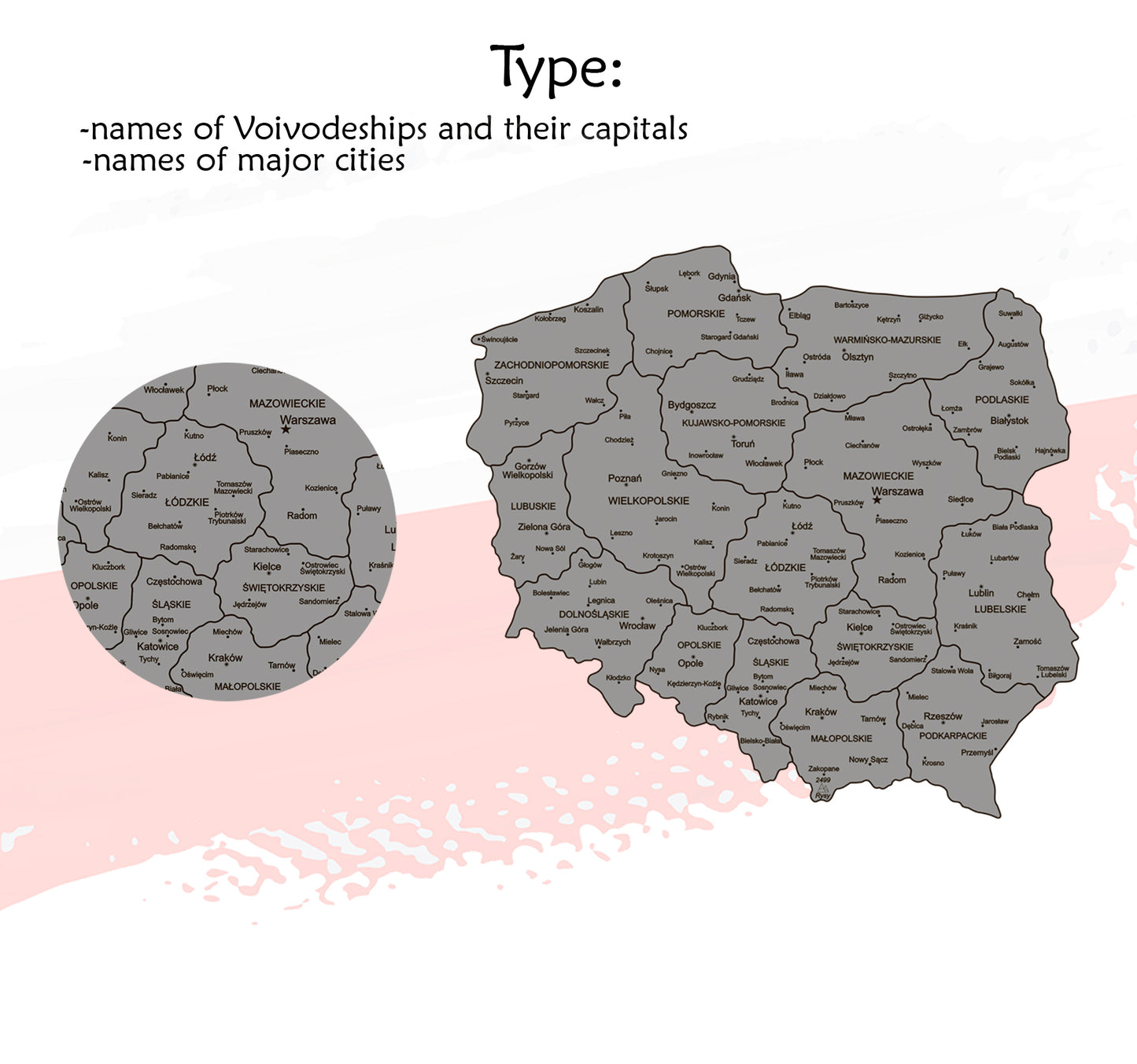 Wooden Map of Poland types