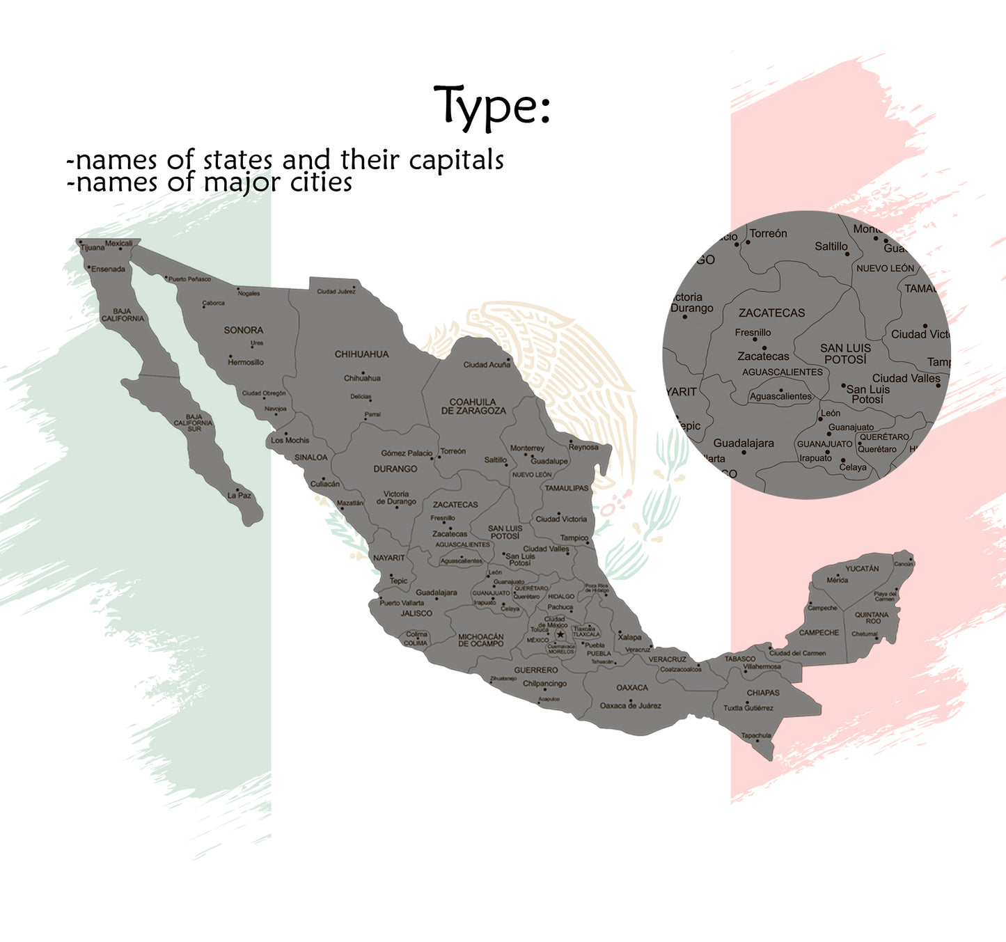 Wooden Mexico Map  types