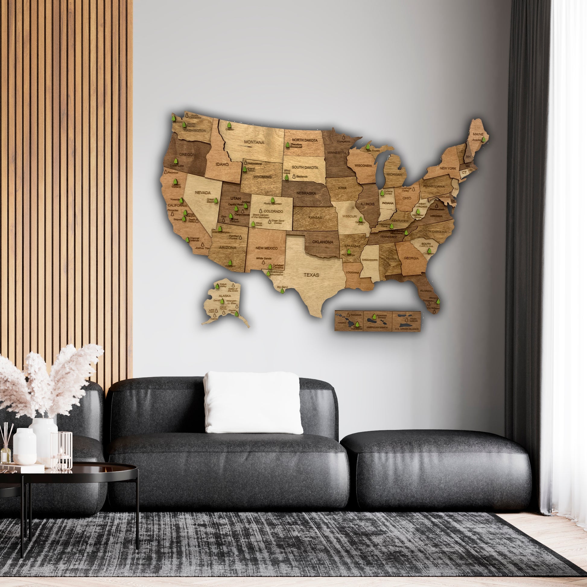 National Parks Wooden USA Map