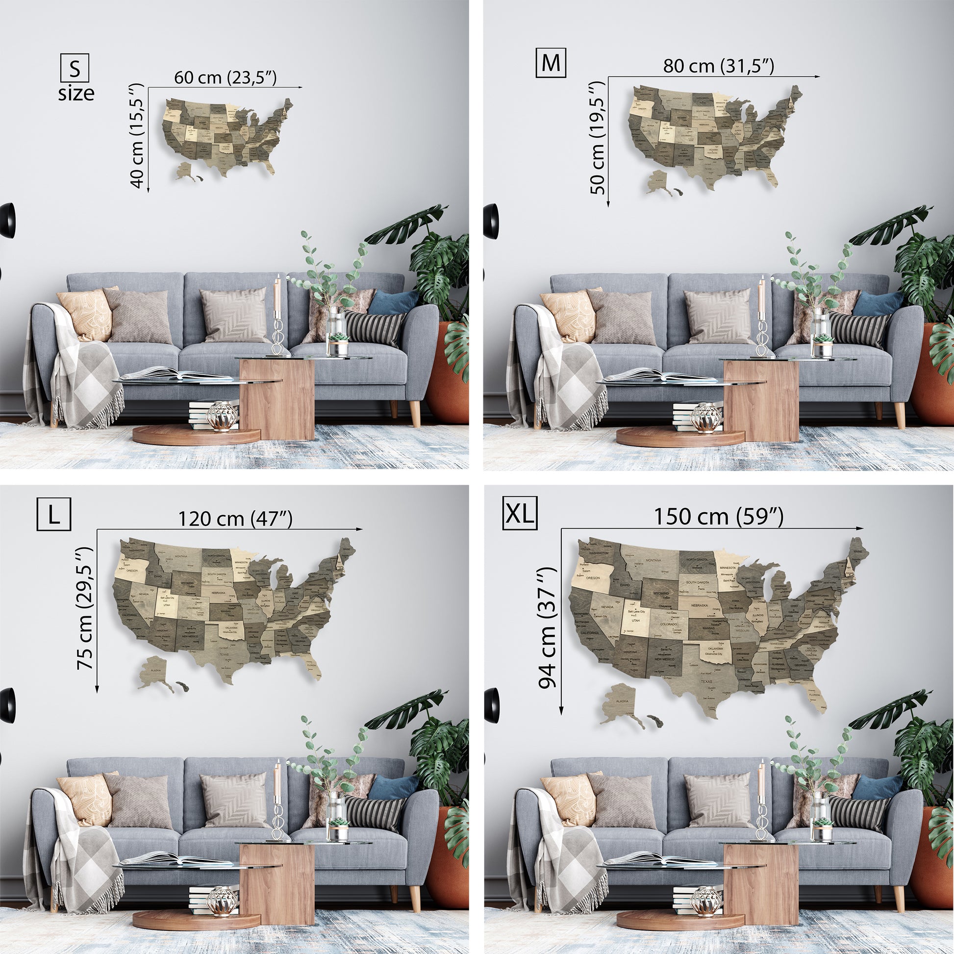 USA Wooden Map with sizes