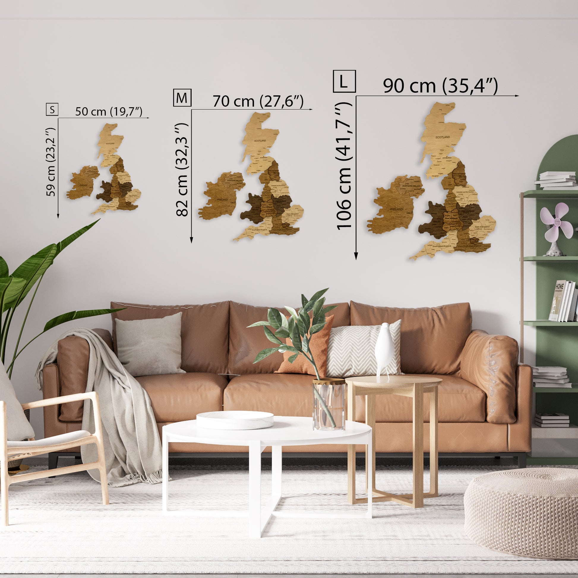 Wooden Map of the United Kingdom sizes