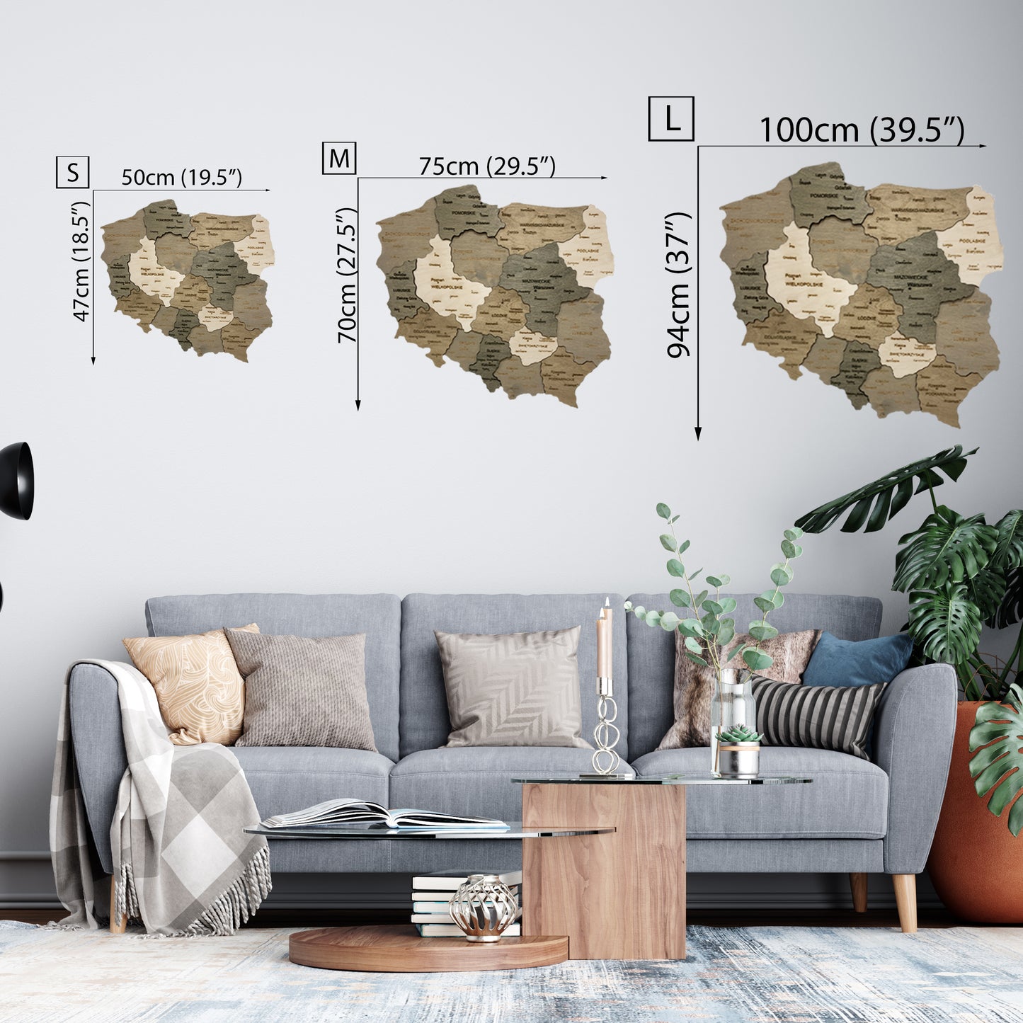 Wooden Map of Poland sizes 